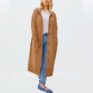 Everlane Cozy Stretch Duster Sweater - long cardigan w hood, hand covers S Small